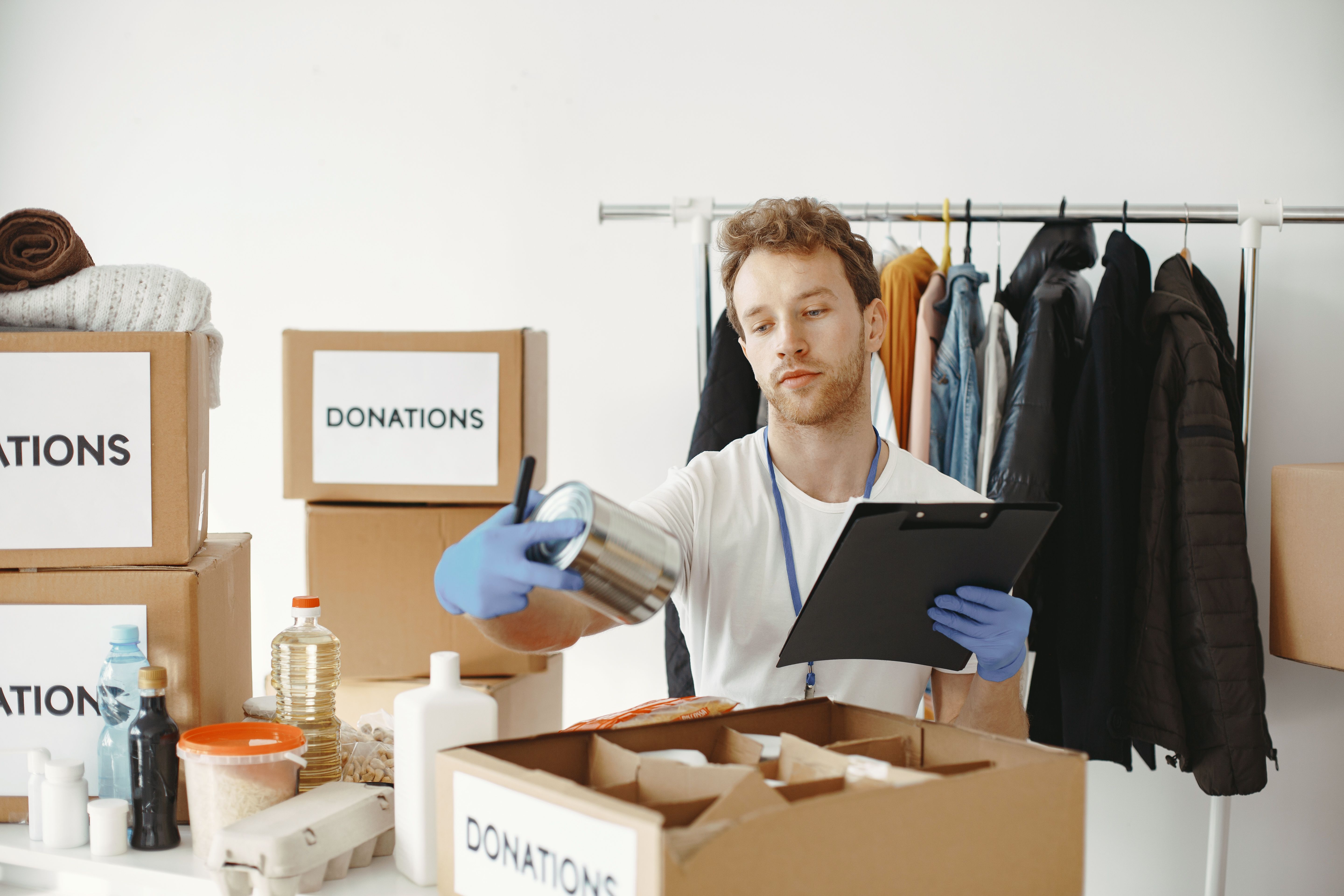 Food bank staff reviewing reports